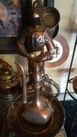 3 pc Turkish teapot set....(background-miniature copper knight.)