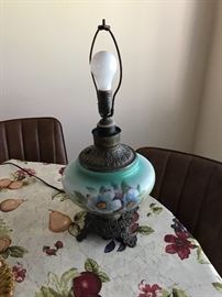Antique oil lamp that has been electrified