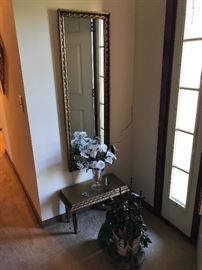 Wall length mirror and table