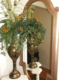 Pair of tall brass vases