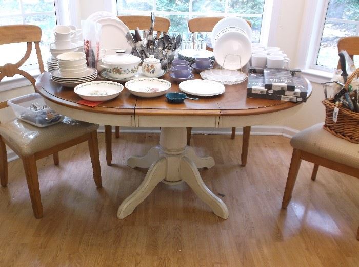 White washed table w/pine top and four chairs