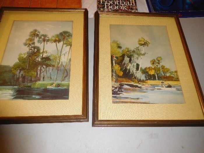 Pair of fishing scene water colors