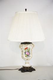 Vintage Hand Painted Ceramic Table Lamp with Bronze and Brass Base