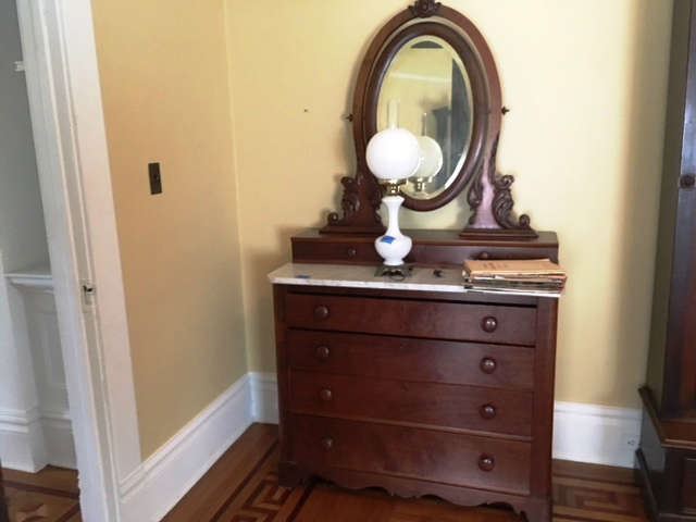Antique Victorian 6 Drawer Marble Top Dresser w/ Oval Mirror