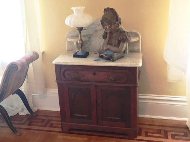 Antique Victorian Marble Top Washstand w/ Candle Shelves