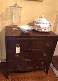 This little antique chest of drawers has some veneer and trim issues. Structurally sound, just needs some TLC.  Priced accordingly. 