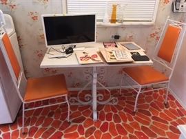1960s Mod Wrought Iron and Orange Pleather Kitchen table and Chair Set