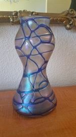 antique Loetz or Kralik art glass vase - certainly Bohemian - 8" tall and gorgeous!