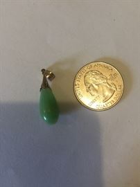 14K & green jade drop pendant