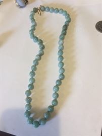 14K & blue, green jade necklace 19"