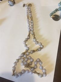 Lavender jade necklace with gold tone beads 33"