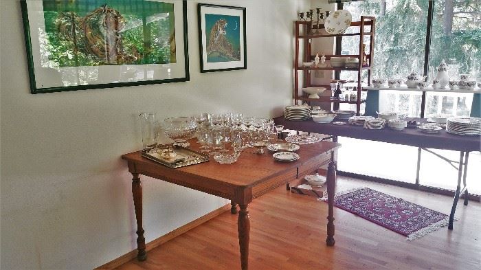 overall photo of family room - antique oak dining table