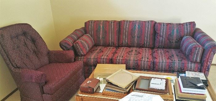 burgundy arm chair - burgundy couch - both very good condition