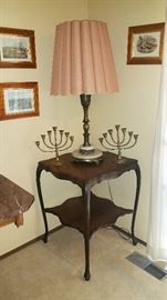 7 arm candelabras - antique center table (needs some work) - nice brass and marble table lamp