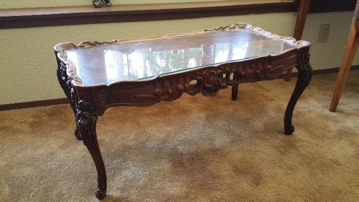 vintage baroque table with glass top