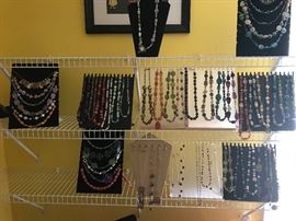 Many home made one of a kind necklaces and other jewelry