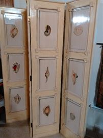 Vintage  Decorative Hand Painted 4 panel wood screen room divider. Painted on both sides.