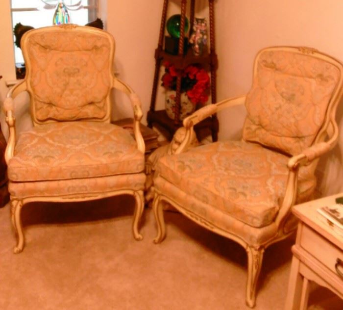 Pair of high back Hibriten Bernhardt Cane back upholstered chairs