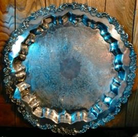 Silver on Copper 17" round footed Serving Tray