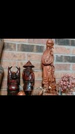 antique hand carved oriental figures rosewood & camphor wood