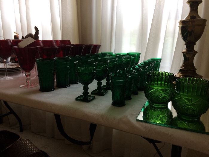 Green and red glassware