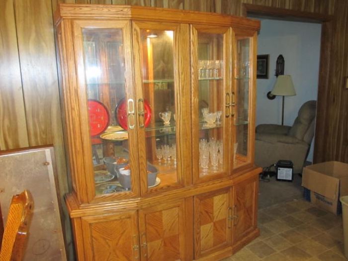 lighted china cabinet; top piece comes off for easy moving