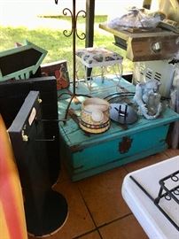 Pine Table - Display Pieces - Wrought Iron Stands....