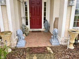 Resin Planters, Plastic Lions, Plastic Madonna, Concrete small planters....