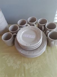 Longaberger Ivory (6) Dinner plates & (6) Lunch Plates  & (7) Coffee Mugs  Not a mark or scratch on entire set.      195.00  FIRM
