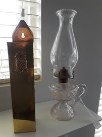 Antique Oil Lamp & fireplace match holder