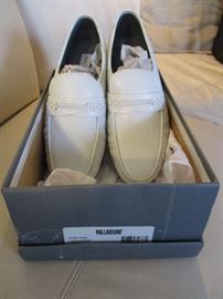 Men's white leather shoes.  Original price:  $90.  Discounts apply both days.