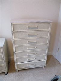 White rattan chest of drawers.  Part of a set.  Original price:  $135.  Discount pricing both days.