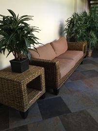 Rattan couch and end tables