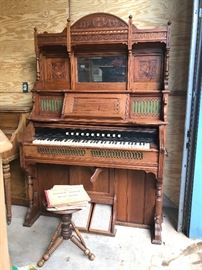 Antique Kimball pump organ with stool and music, circa 1890's Chicago $550