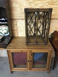 Pine Wood Cabinet below $90, Rattan base $30
