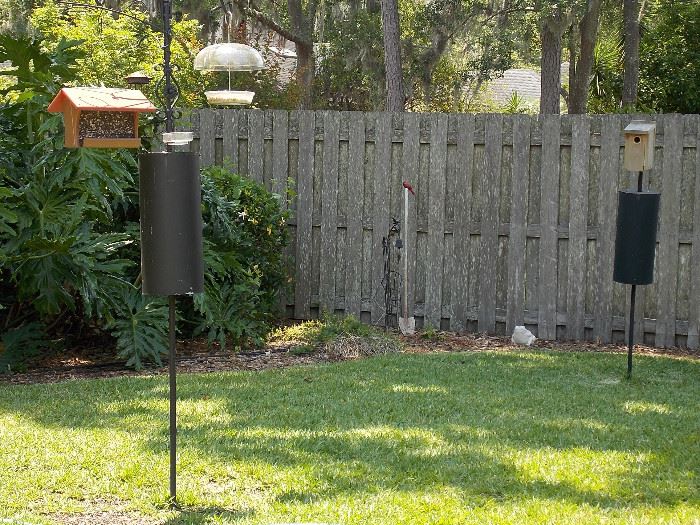 Bird feeders and yard art