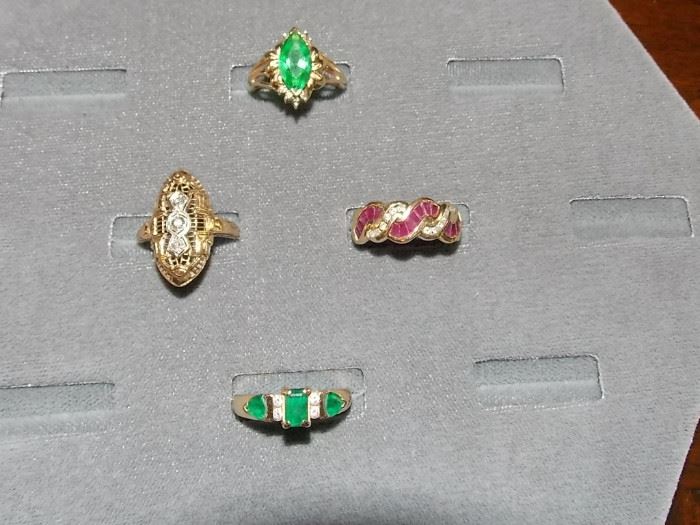 Ruby, Emerald and diamond rings