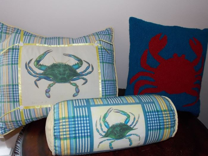 R. B Hamilton art signed crab pillows 