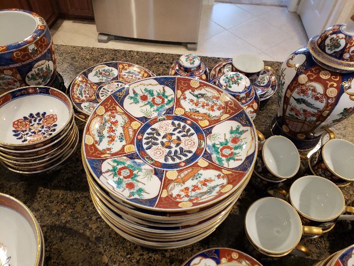 Gold Imari set of 12  hand painted dishes and more