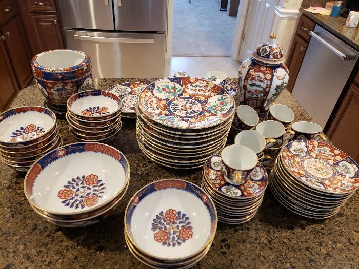 Gold Imari set of 12  hand painted dishes and more
