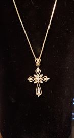 14k Gold diamond cross necklace