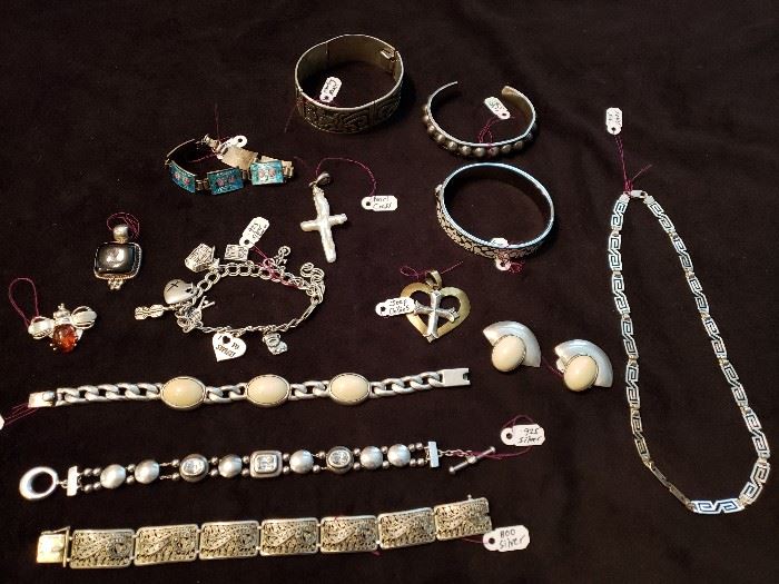 Sterling Silver .925, European 800, Enamel, Charm bracelet, Mexico,  Coach bracelet and Jeep Collins jewelry