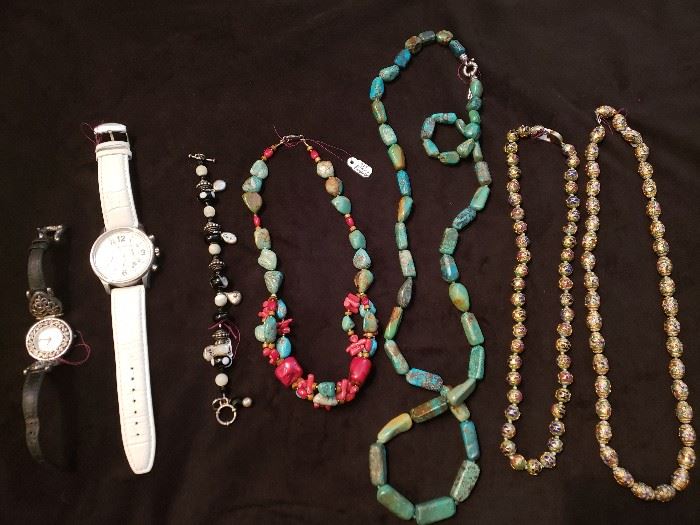 Cloisonne, Turquoise, and Silver Necklaces,  Brighton and Dooney and Bourke watches