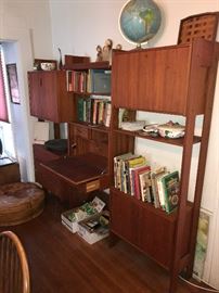 Teak bookcase/desk wall unit