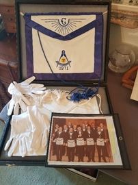 1971 Masonic order apron, in suitcase with provenance