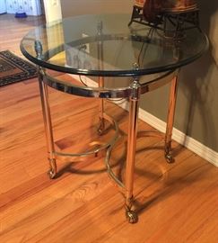Oval glass/gold tone side table