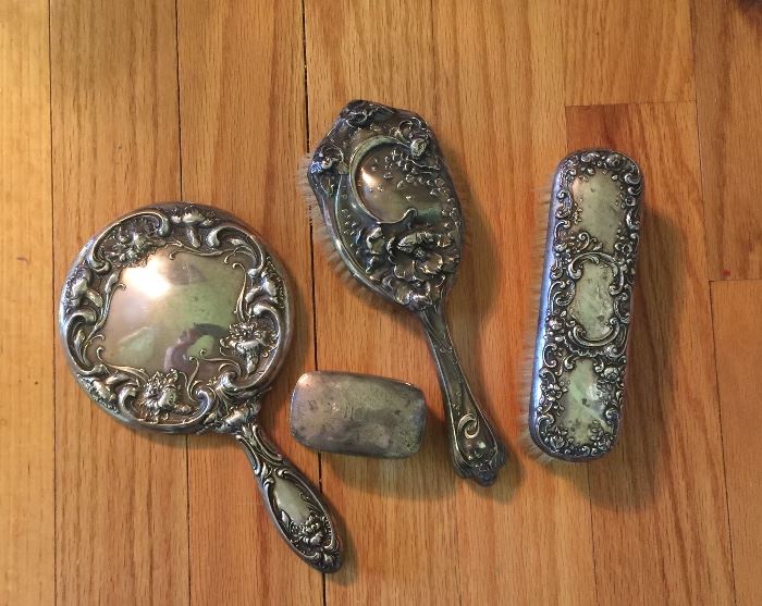 Vintage silver vanity set
