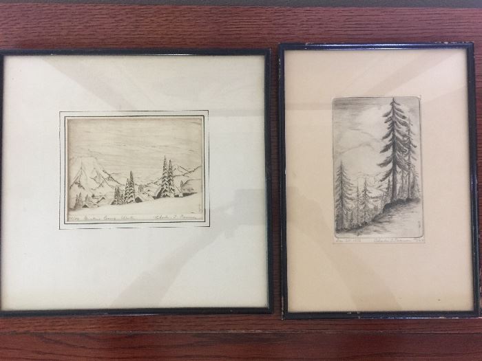 Pair of early 1900's forest drawings