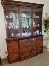 Burled wood China hutch