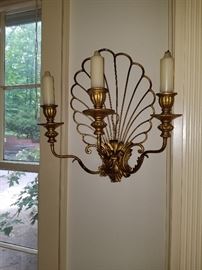 Gold Gilt 3 Candle Shell sconce Hollywood Regency style one of two
